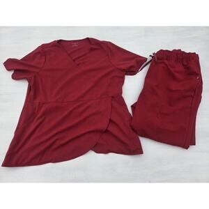 JAANUU Womens Red Scrub Set Top Size 2X Pants Size XL Work Medical Nurse Stretch